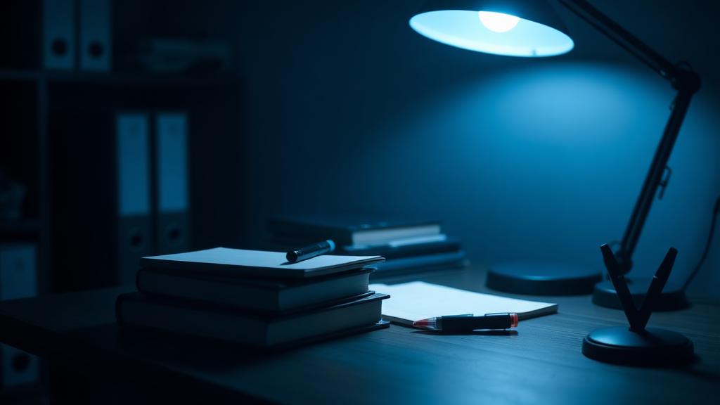 Law student desk with casebooks under a lamp